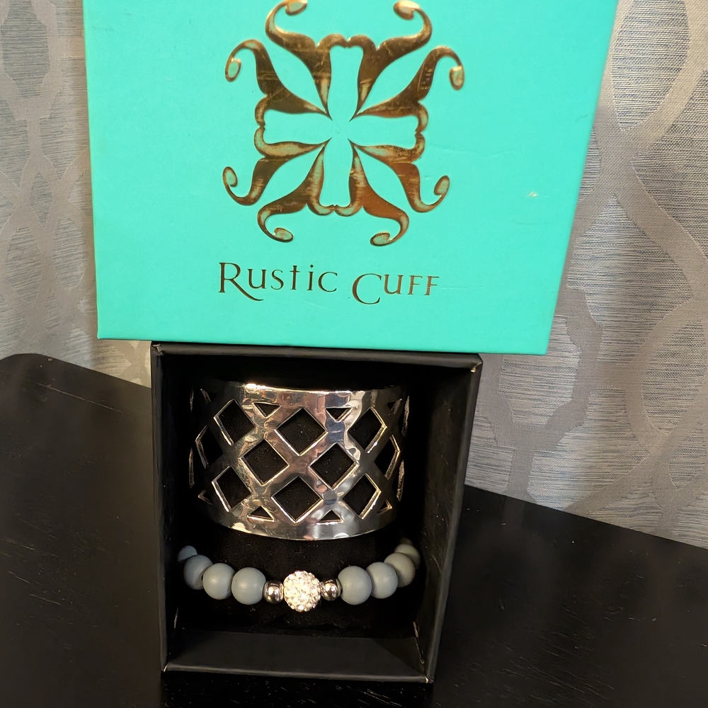 Rustic Cuff Silver And Gray Bracelet Set - image 1
